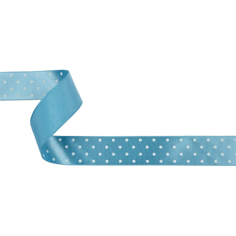 Blue and White Polka Dot Satin Ribbon - 1"