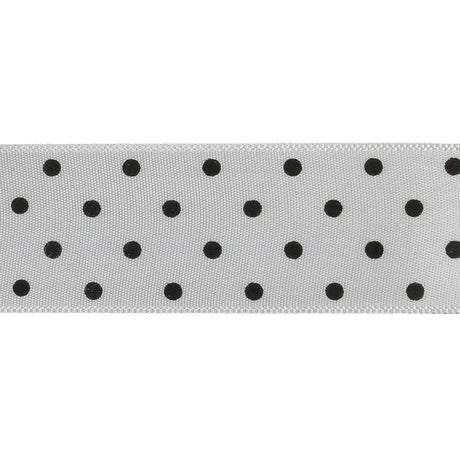 White and Black Polka Dot Satin RIbbon - 1"