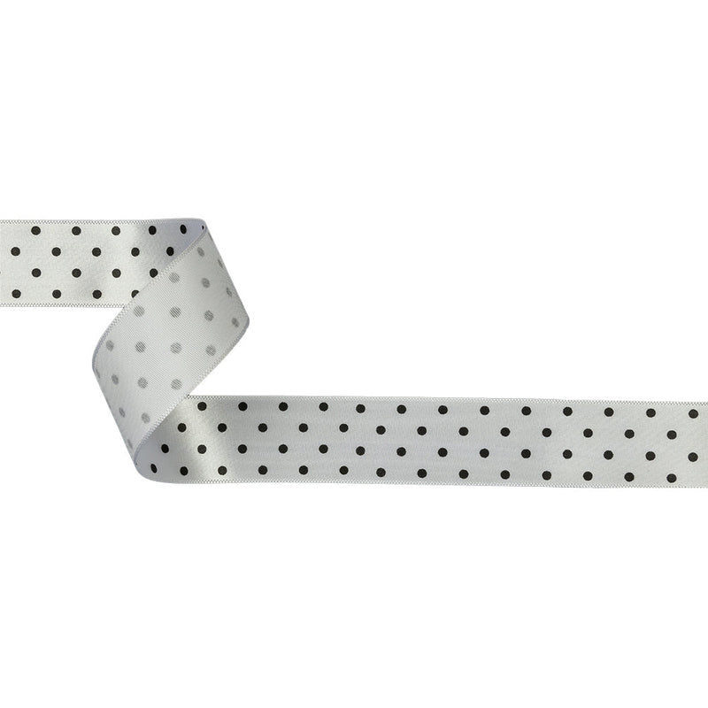 White and Black Polka Dot Satin RIbbon - 1"