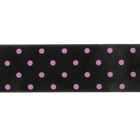 Black and Purple Polka Dot Satin Ribbon - 1"