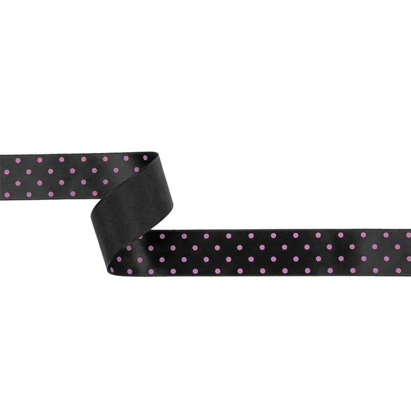 Black and Purple Polka Dot Satin Ribbon - 1"