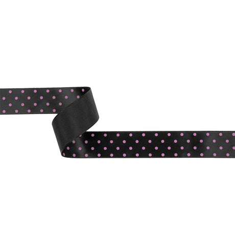 Black and Purple Polka Dot Satin Ribbon - 1"