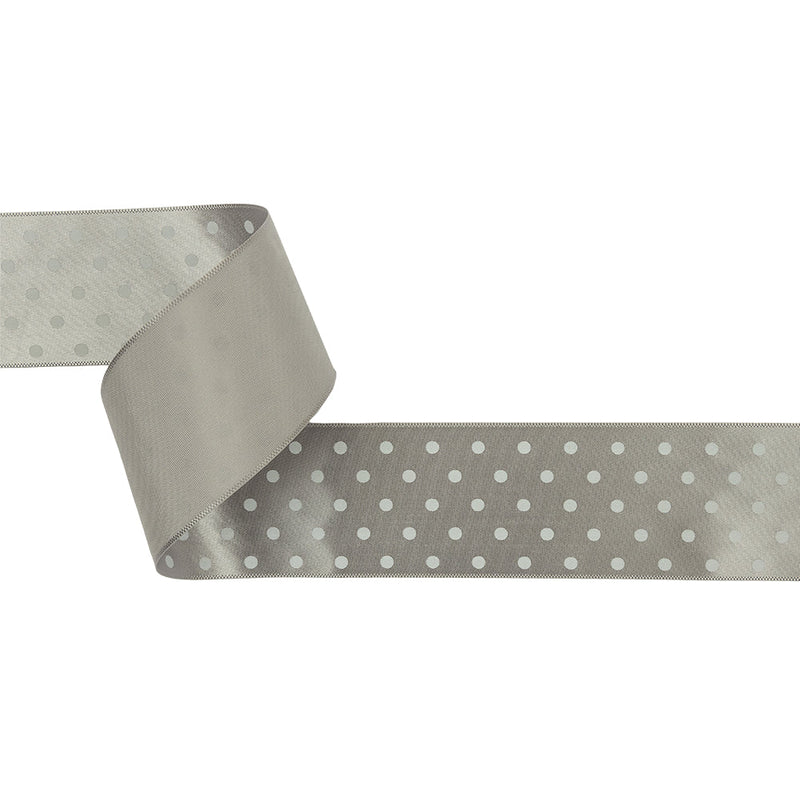 Gray and White Polka Dot Satin Ribbon - 1.5"
