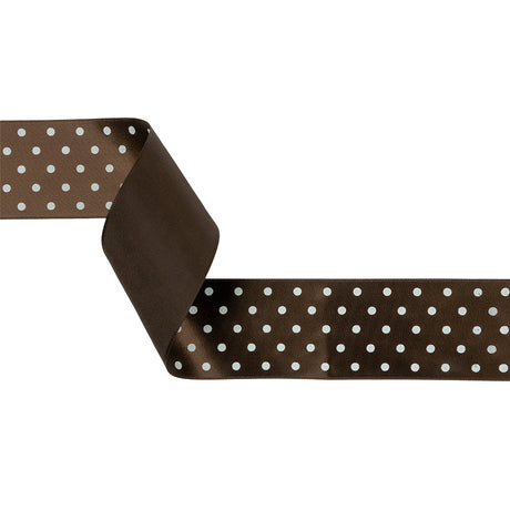 Brown and White Polka Dot Satin Ribbon - 1.5"