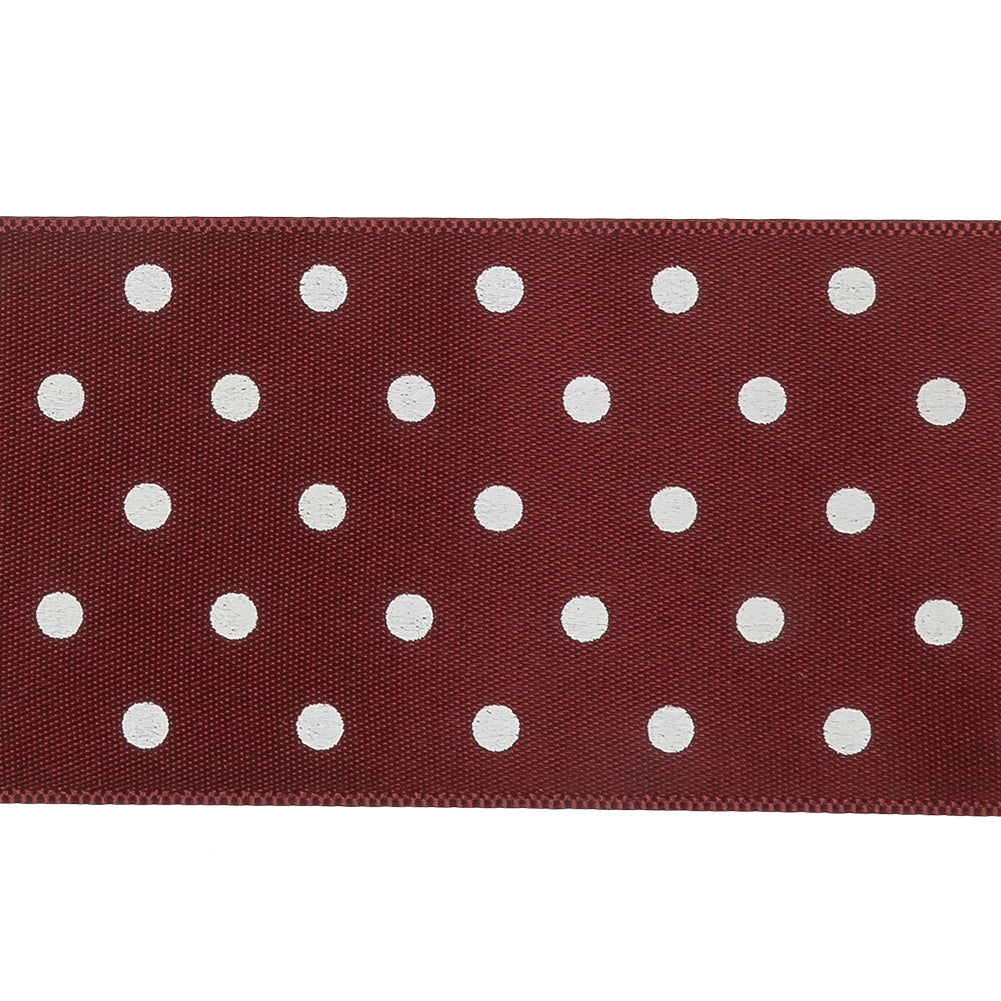 Wine Red and White Polka Dot Satin Ribbon - 1.5"