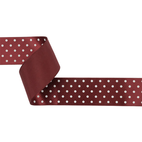 Wine Red and White Polka Dot Satin Ribbon - 1.5"