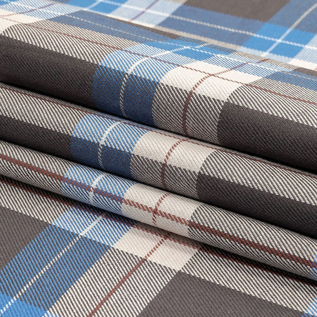 Blue, Moonscape and White Plaid Cotton Twill