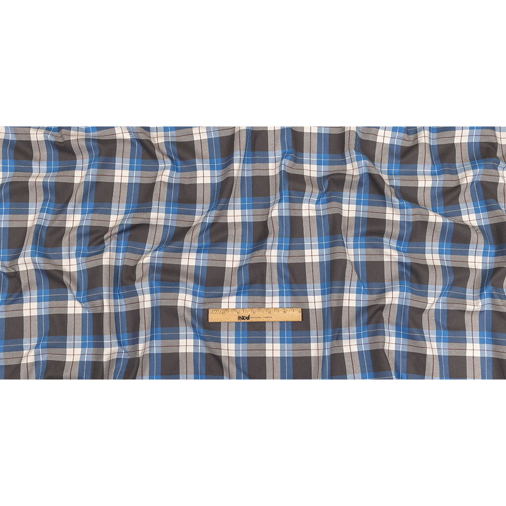 Blue, Moonscape and White Plaid Cotton Twill