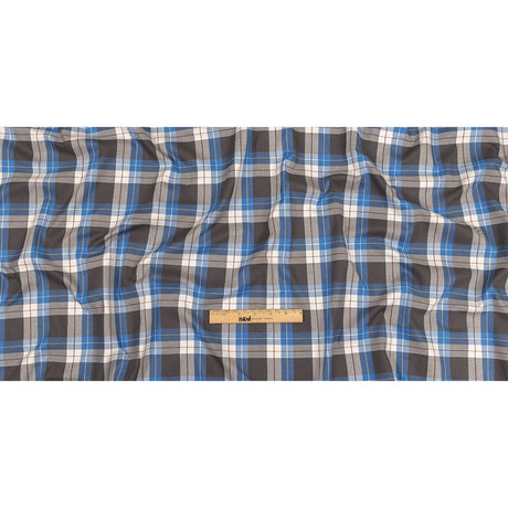 Blue, Moonscape and White Plaid Cotton Twill