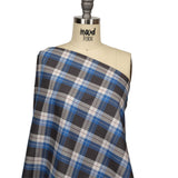 Blue, Moonscape and White Plaid Cotton Twill