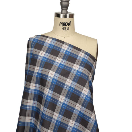 Blue, Moonscape and White Plaid Cotton Twill