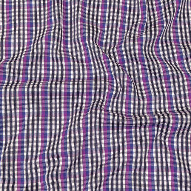 Purple, Sodalite Blue and Navy Plaid Cotton Shirting