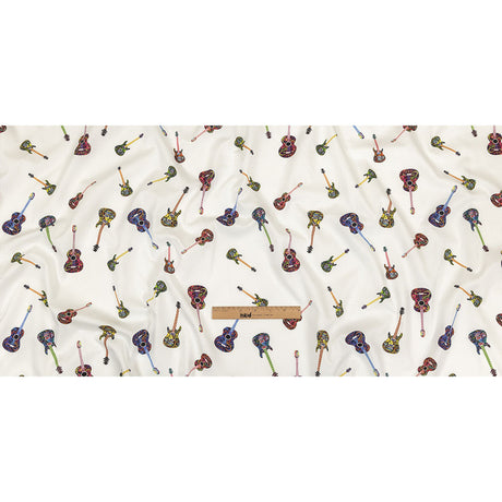 Blanc de Blanc and Multicolor Decorated Guitars Cotton Shirting