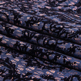 Orange, Purple and Blue Stripes and Teardrops Cotton and Polyester Jacquard with Navy Paisley Flocking