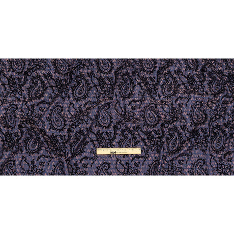 Orange, Purple and Blue Stripes and Teardrops Cotton and Polyester Jacquard with Navy Paisley Flocking