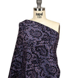 Orange, Purple and Blue Stripes and Teardrops Cotton and Polyester Jacquard with Navy Paisley Flocking