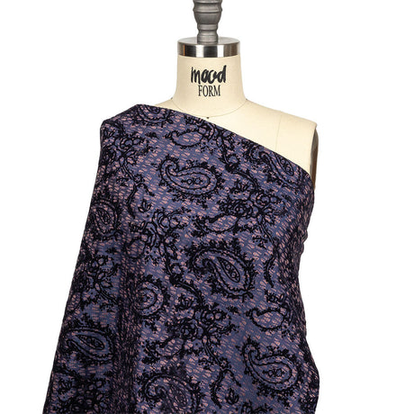 Orange, Purple and Blue Stripes and Teardrops Cotton and Polyester Jacquard with Navy Paisley Flocking