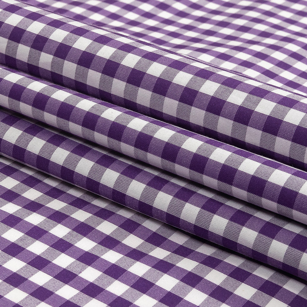 Purple and White Checkered Cotton and Polyester Shirting