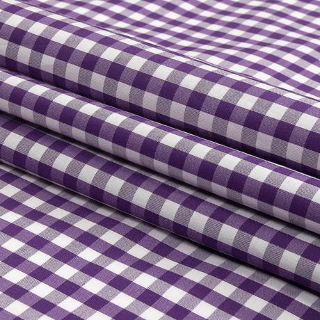 Purple and White Checkered Cotton and Polyester Shirting