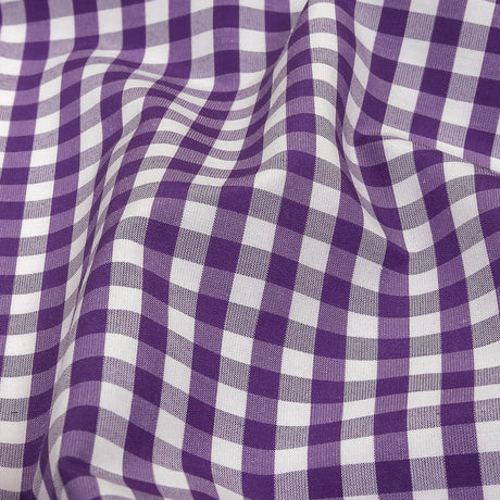Purple and White Checkered Cotton and Polyester Shirting