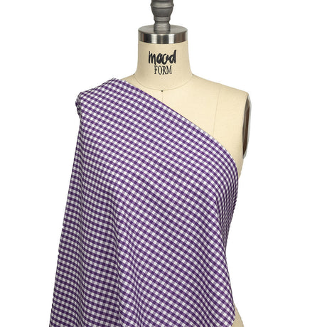 Purple and White Checkered Cotton and Polyester Shirting