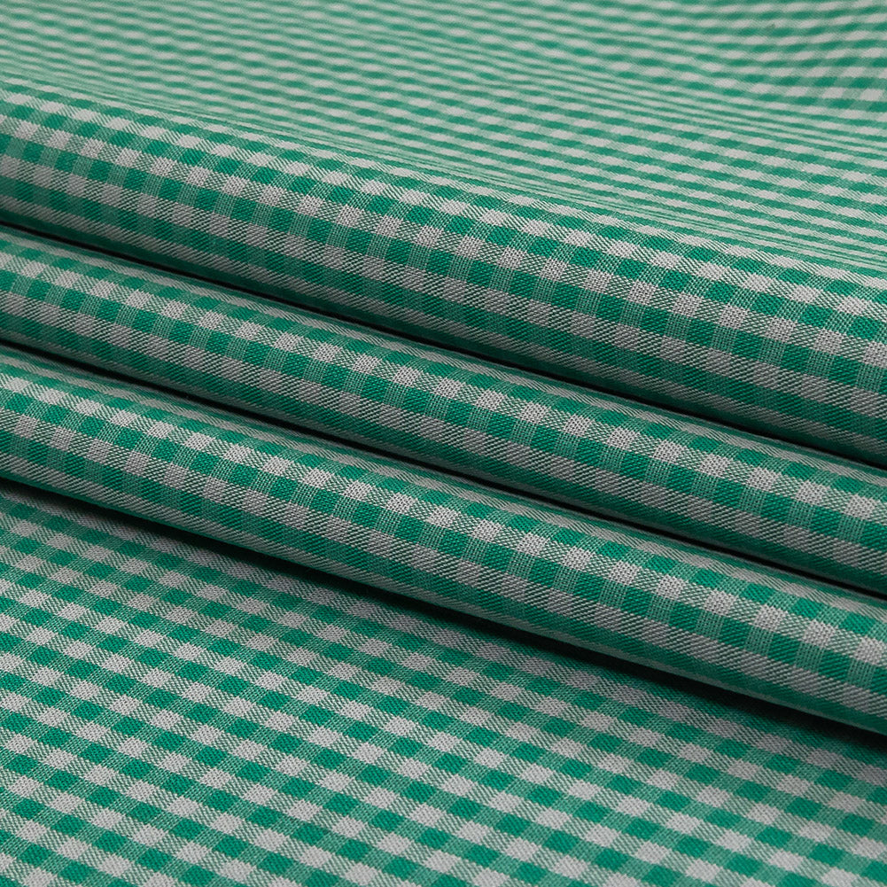Green and Gray Checked Cotton and Polyester Shirting