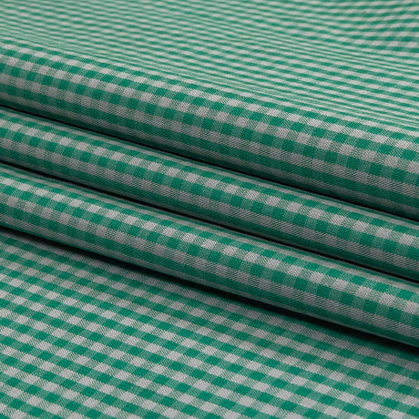 Green and Gray Checked Cotton and Polyester Shirting