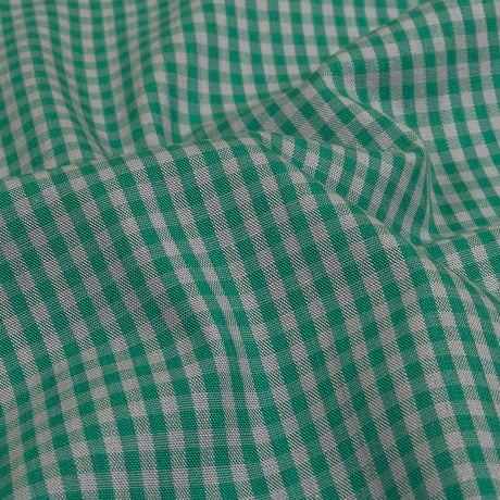 Green and Gray Checked Cotton and Polyester Shirting