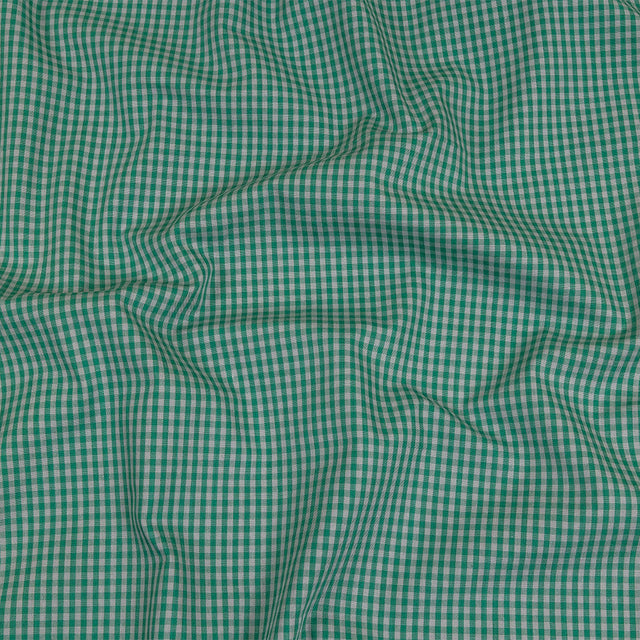 Green and Gray Checked Cotton and Polyester Shirting