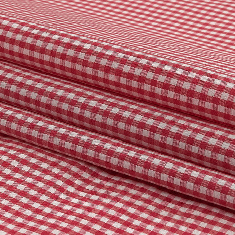 Red and White Checked Cotton and Polyester Shirting