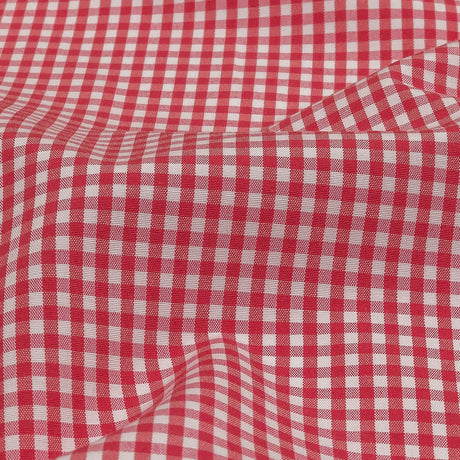 Red and White Checked Cotton and Polyester Shirting