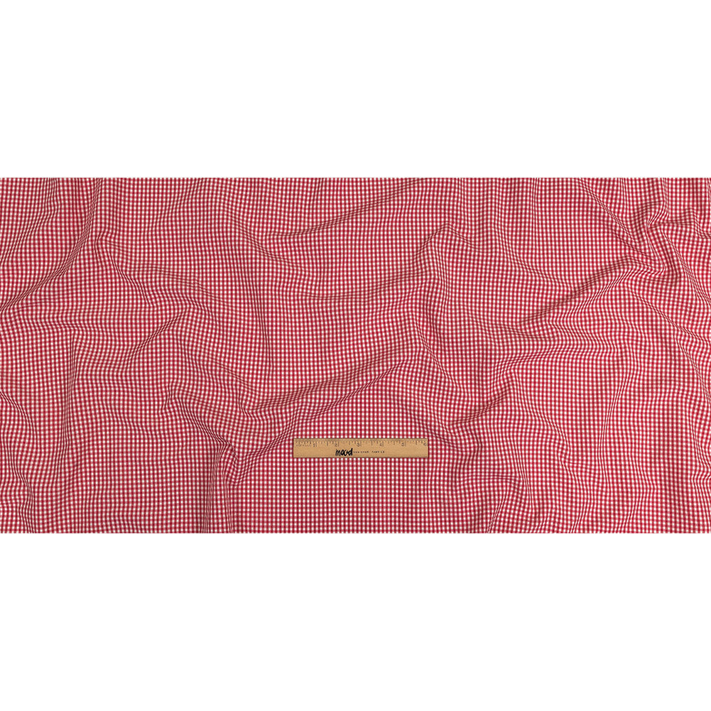 Red and White Checked Cotton and Polyester Shirting