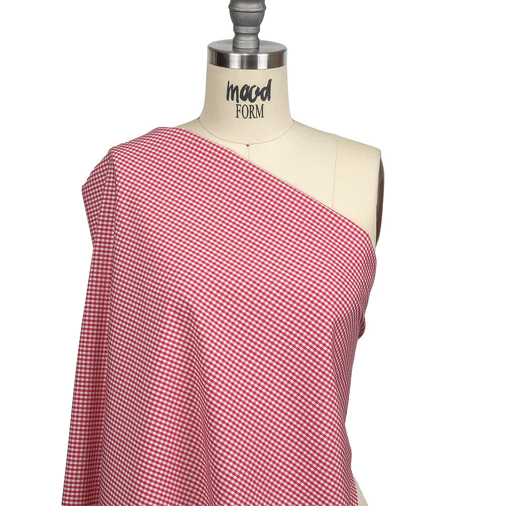 Red and White Checked Cotton and Polyester Shirting