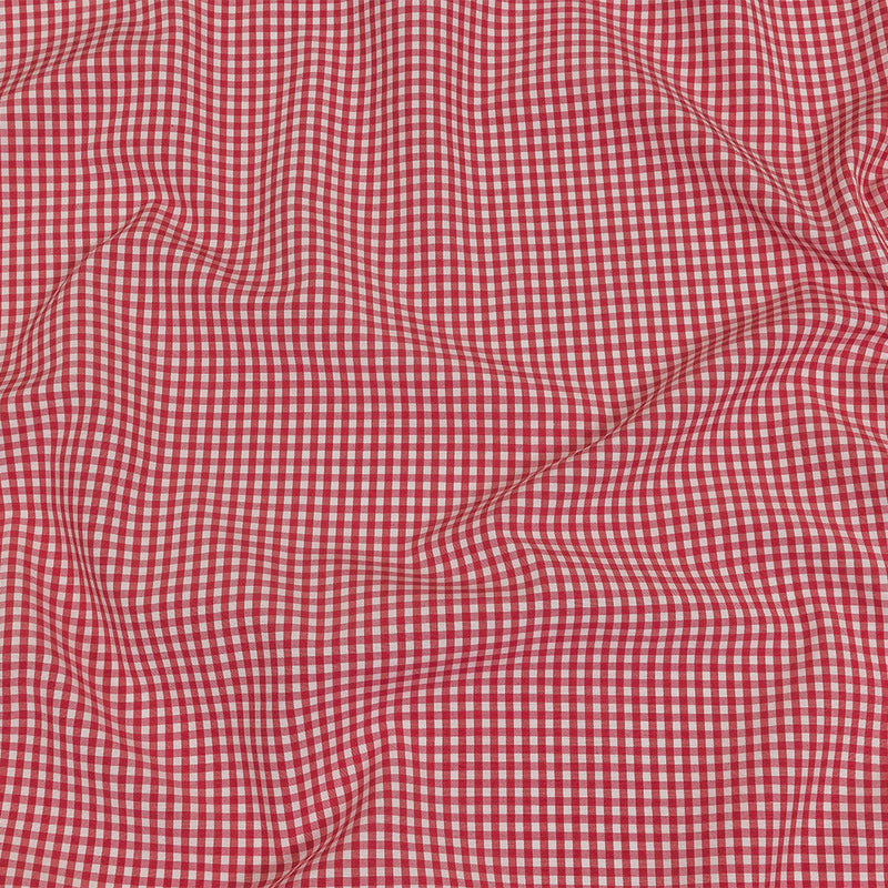 Red and White Checked Cotton and Polyester Shirting