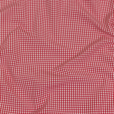 Red and White Checked Cotton and Polyester Shirting