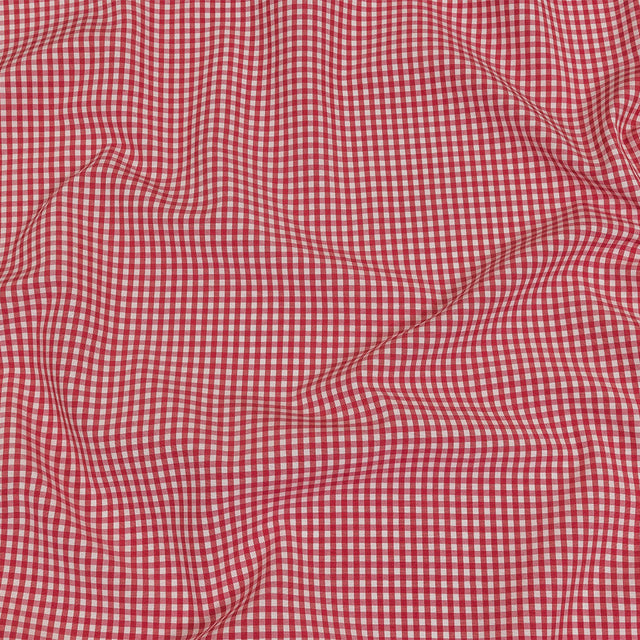 Red and White Checked Cotton and Polyester Shirting