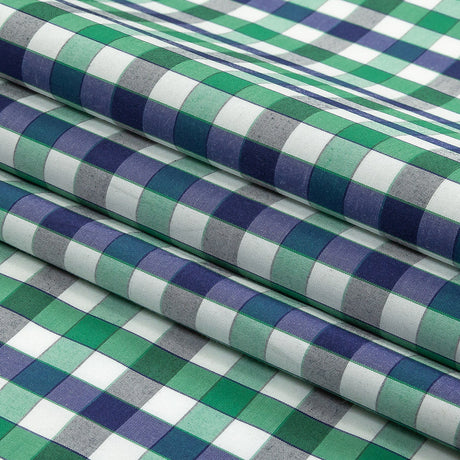 Blueprint, Pine Green and White Checkered Cotton and Polyester Shirting