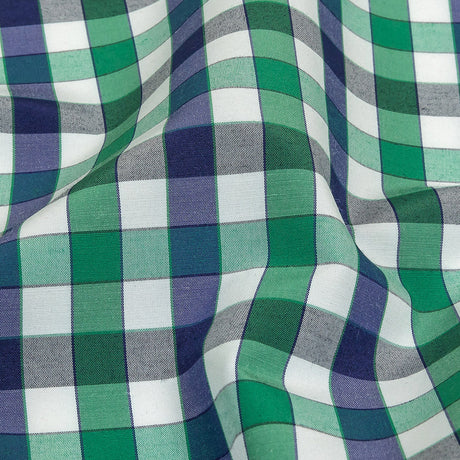 Blueprint, Pine Green and White Checkered Cotton and Polyester Shirting