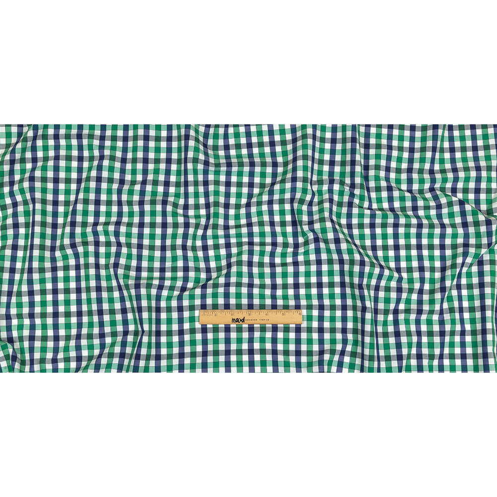 Blueprint, Pine Green and White Checkered Cotton and Polyester Shirting