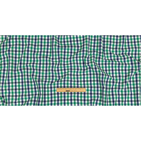 Blueprint, Pine Green and White Checkered Cotton and Polyester Shirting