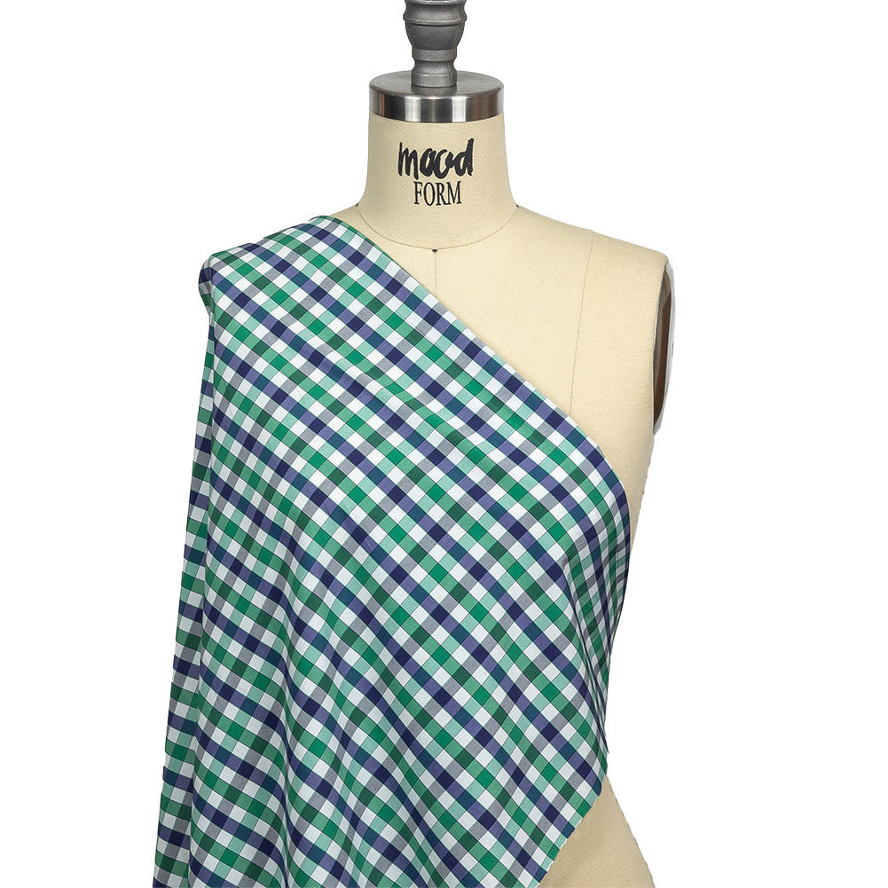 Blueprint, Pine Green and White Checkered Cotton and Polyester Shirting