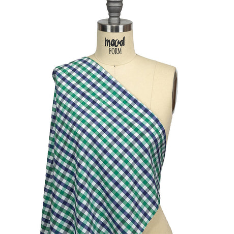 Blueprint, Pine Green and White Checkered Cotton and Polyester Shirting