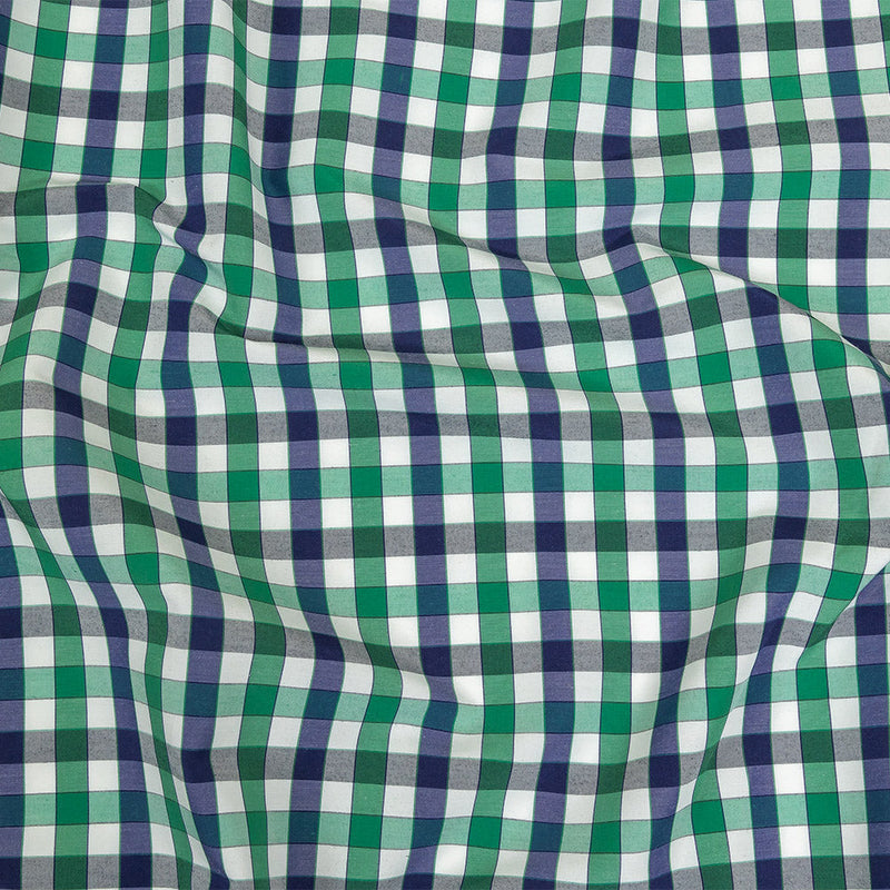 Blueprint, Pine Green and White Checkered Cotton and Polyester Shirting