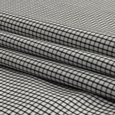 White and Black Checked Cotton and Polyester Twill
