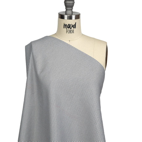 White and Black Checked Cotton and Polyester Twill