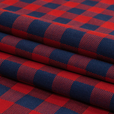 Red and Navy Checkered Cotton and Polyester Dobby