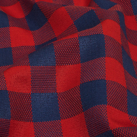 Red and Navy Checkered Cotton and Polyester Dobby
