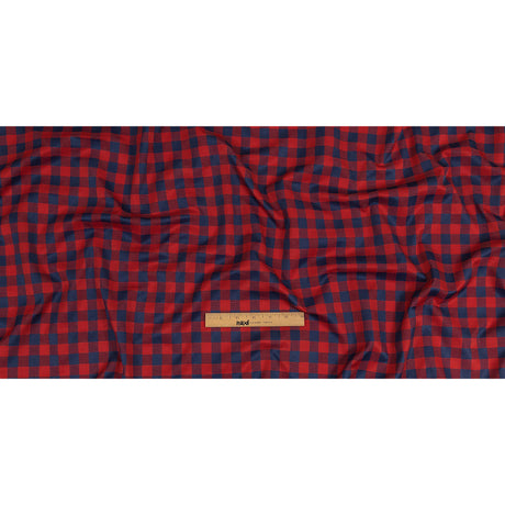 Red and Navy Checkered Cotton and Polyester Dobby