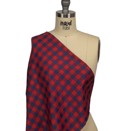 Red and Navy Checkered Cotton and Polyester Dobby