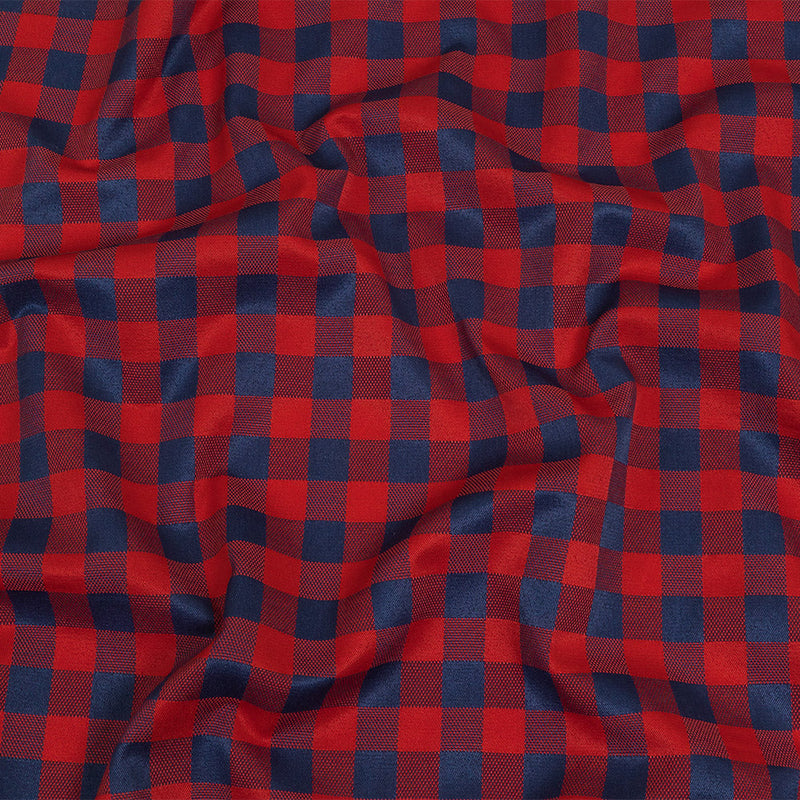 Red and Navy Checkered Cotton and Polyester Dobby